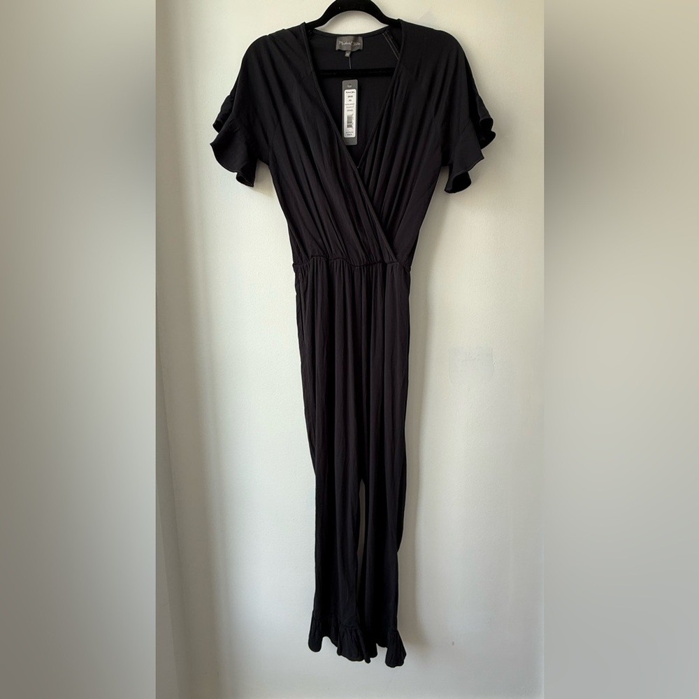 NWT Michael Stars Black Ruffle Hem Jumpsuit | Size XS